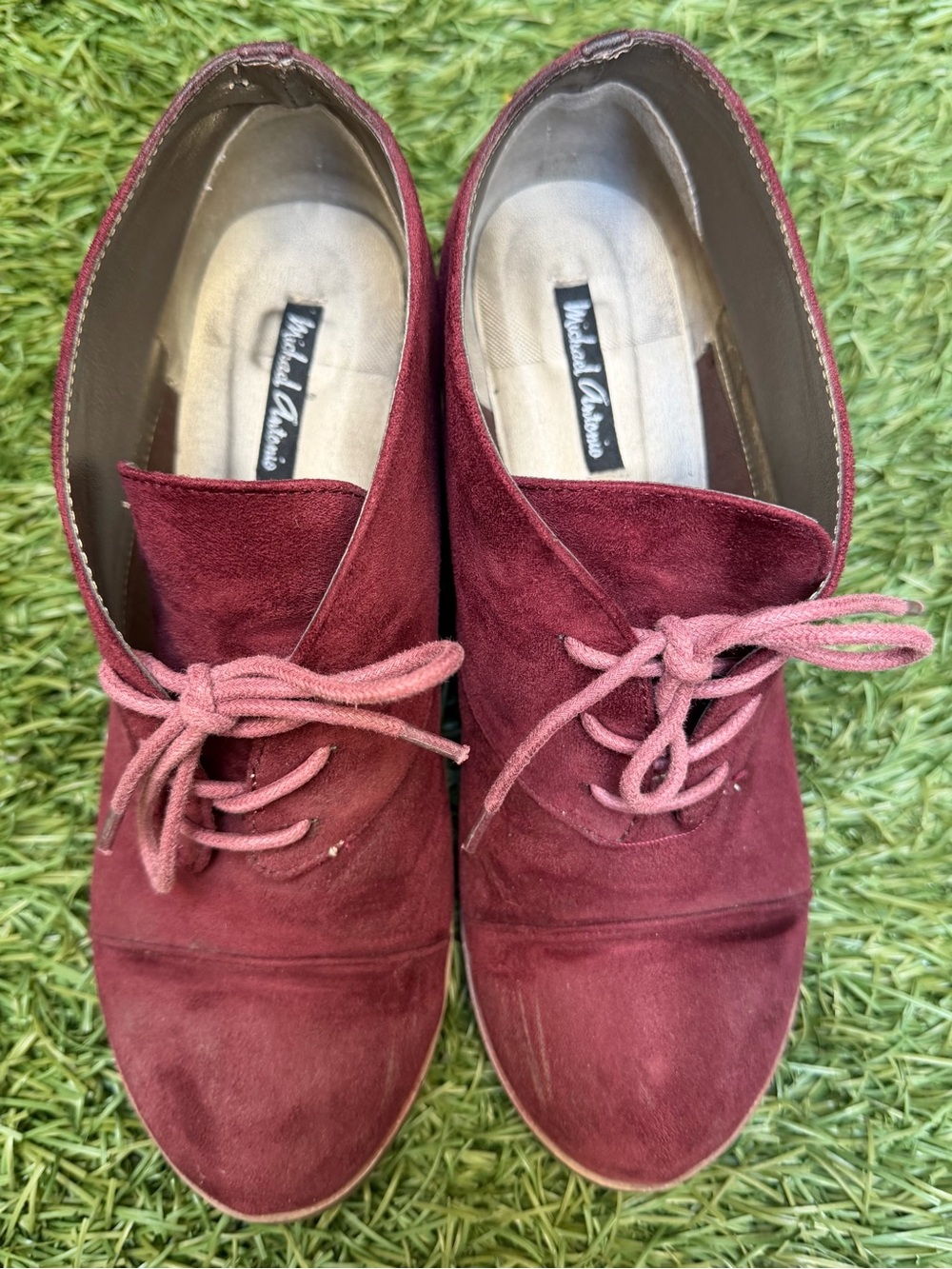 Michael Antonio Wine Suede Lace-Up Booties